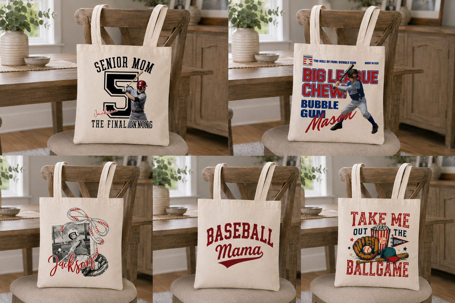 Baseball Inspired Canvas Tote Bags