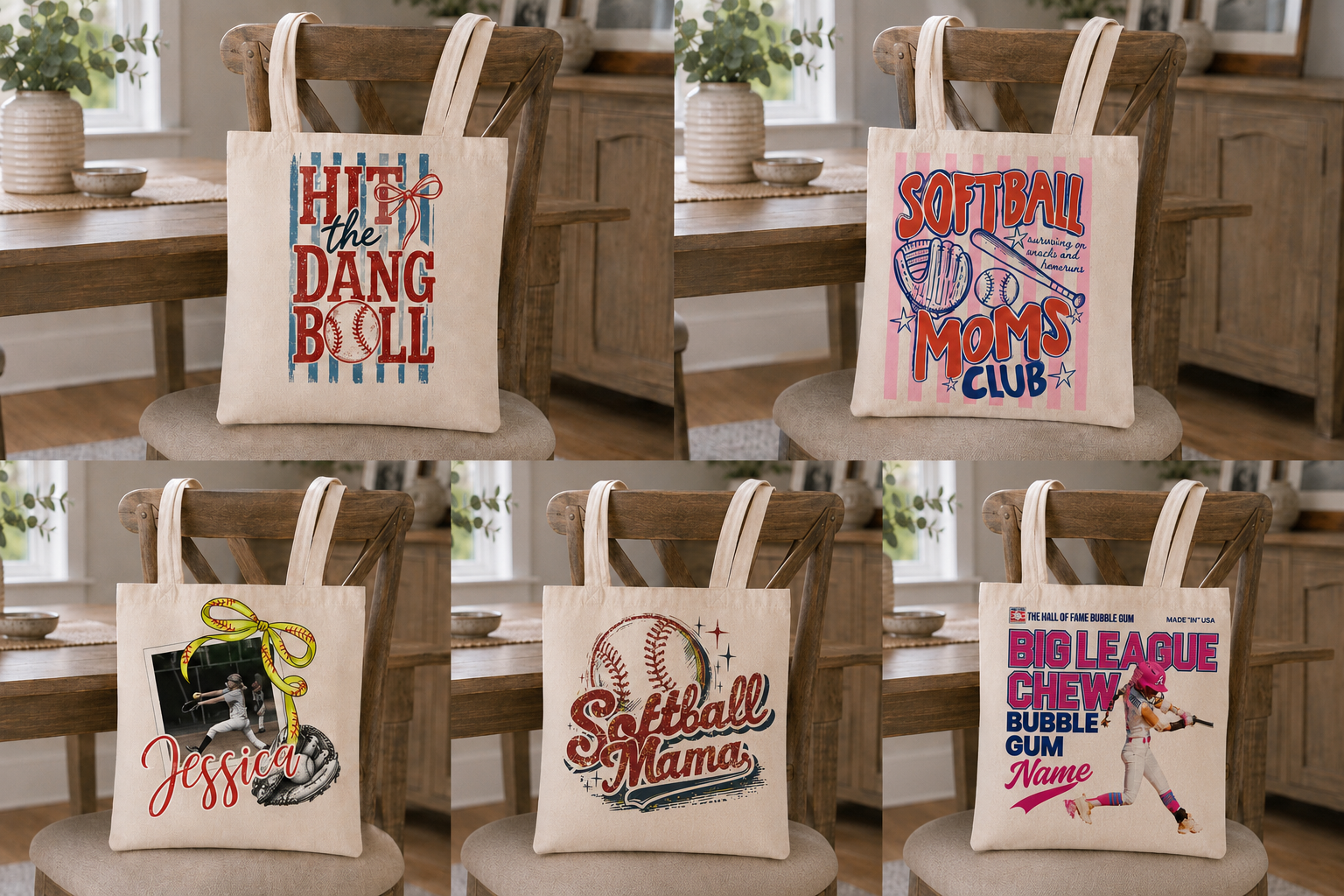 Softball Inspired Canvas Tote Bags