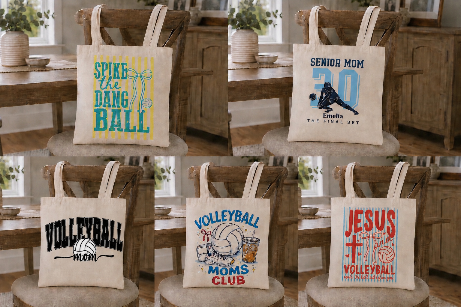 Volleyball Inspired Canvas Tote Bags