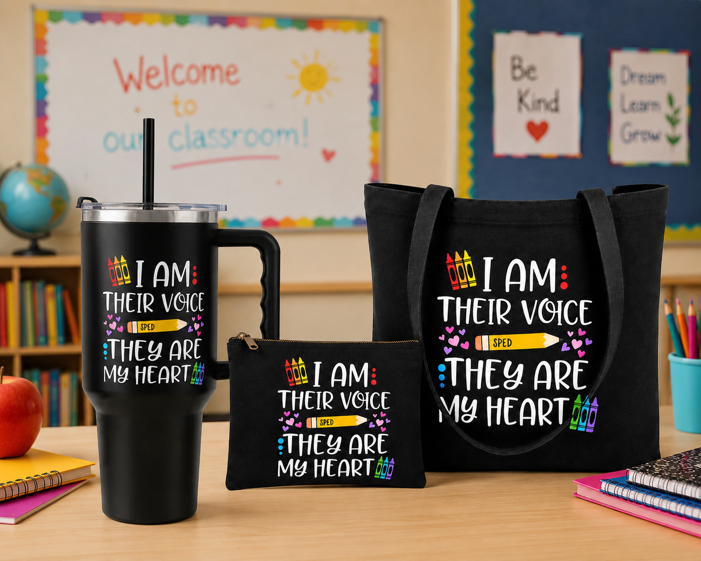 Canvas Tote Bags & Water Tumbler - SPED "I Am Their Voice, They Are My Heart"